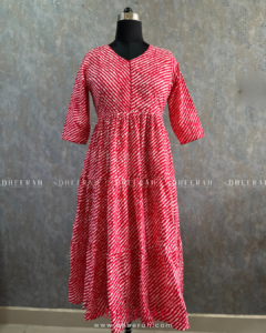 Red Leheriya Print Gown