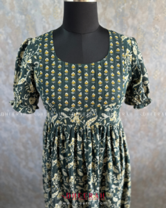 Bottle Green Jaipur Printed Cotton Gown