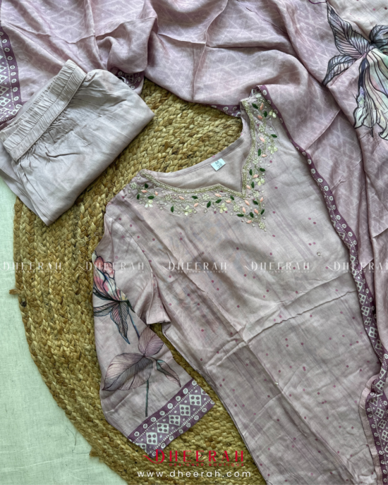 Viscose Kurta Set with Embroidered Neckline & Digital Printed Dupatta